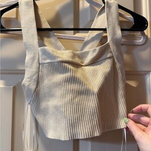 House of Harlow 1960 Ribbed Square-Neck Crop Tank Top - Cream